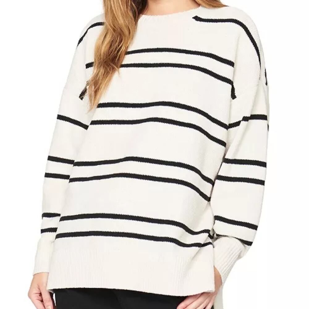 Sanctuary Everyday Striped Tunic Sweater White And Black